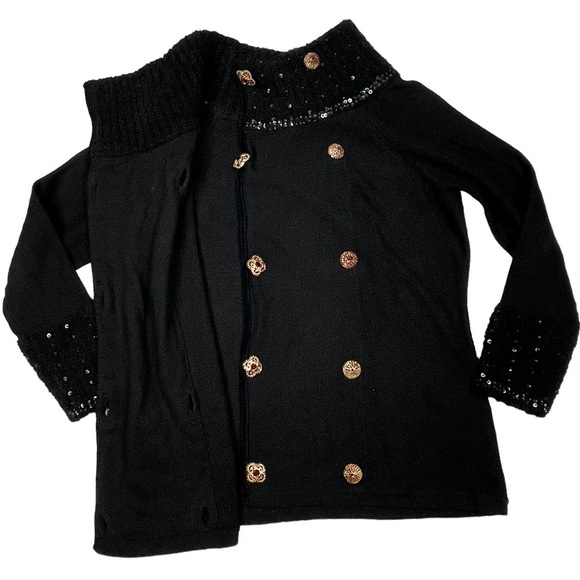 BEREK RHINESTONE CRYSTAL BUTTON DOUBLE BREASTED COTTON KNIT CARDIGAN SWEATER - Picture 4 of 14